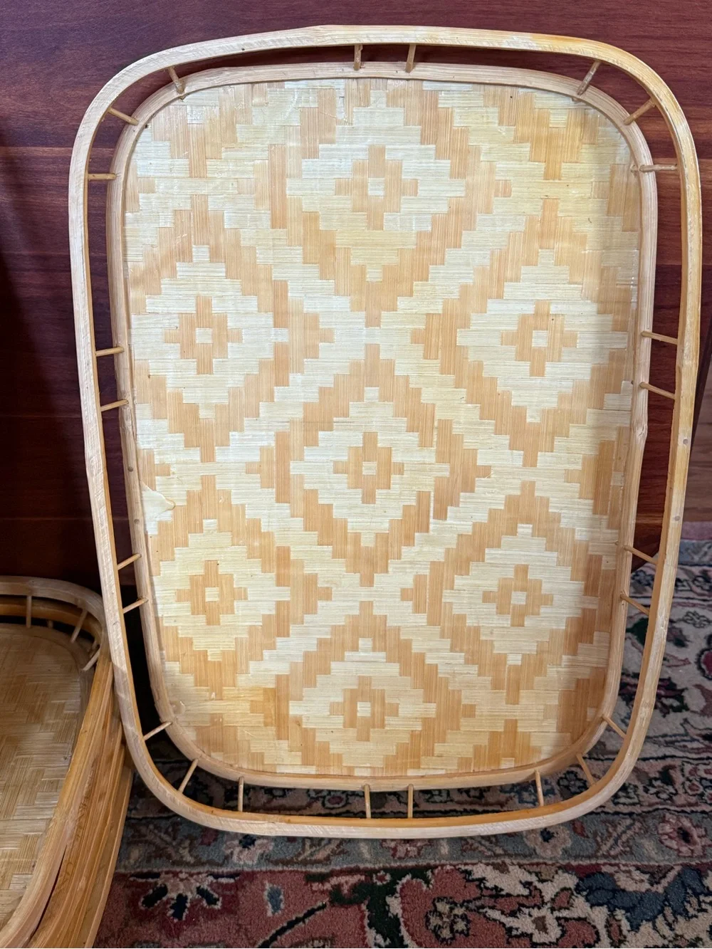 Vintage Mid-Century Bamboo Woven Trays - Natural Tan